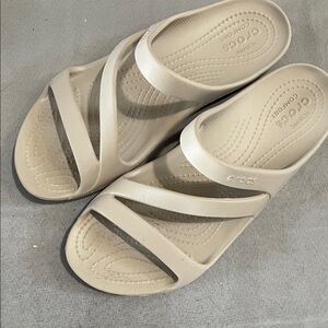 CROCS Women's Beige Triple-strap Slide Sandals